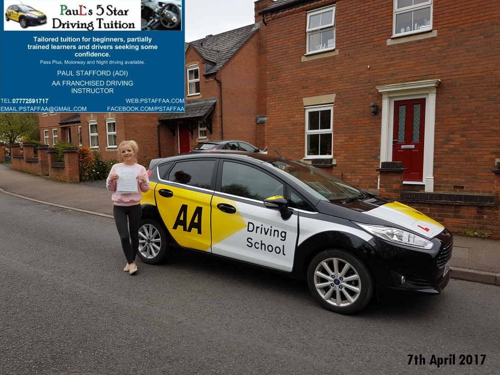 Test Pass Erin Gwilliam with Paul's 5 Star Driving Tuition 2017